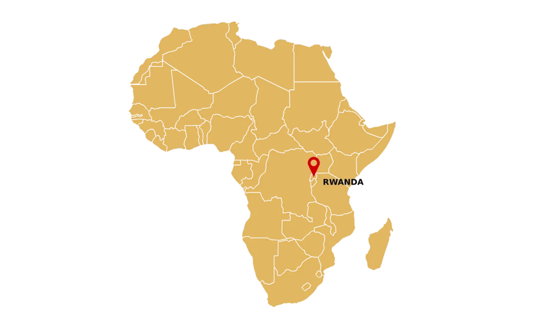 rwanda-map Χάρτης της Αφρικής με κόκκινο pin που δείχνει τη θέση της Rwanda